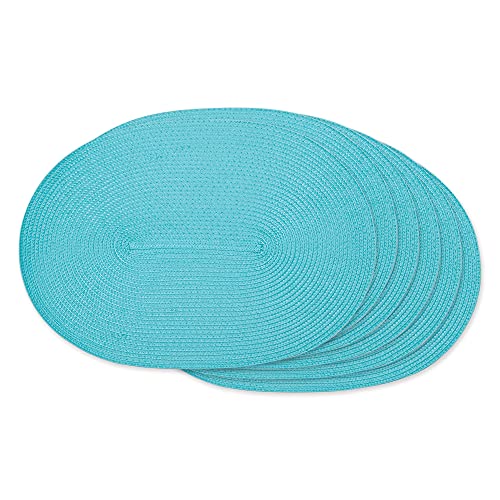 DII Design Classic Woven Tabletop Collection, Indoor/Outdoor Placemat Set, Oval, 12x18, Aqua, 6 Piece