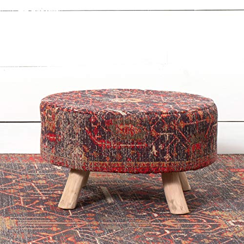 Park Hill Collection EFS06191 Distressed Print Stool, 24-inch Diameter, Cotton Chenille