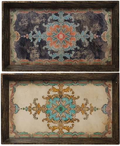 Rustic Chic by A&B Home Set of 2 Painted Wooden Serving Trays, Multi