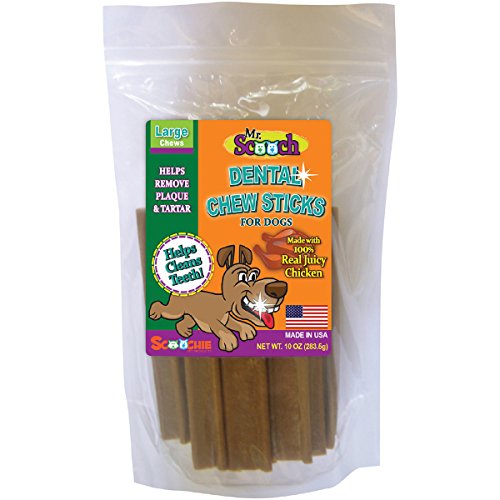 Scoochie Pet Dental Chew Sticks for Dogs by Mr. Scooch Made in U.S.A Helps Remove Plaque, Tartar and Freshens Breath for Teeth Health (Chicken, L)