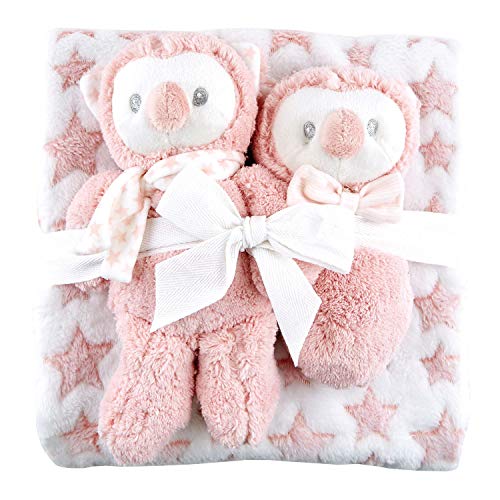Creative Brands Stephan Baby Snuggle Fleece Crib Blanket, Plush Toy & Rattle Gift Set, Pink Owl