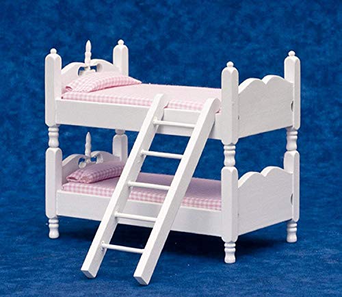 Aztec Imports Dollhouse Miniature 1:12 Scale White and Pink Bunkbeds with Ladder 