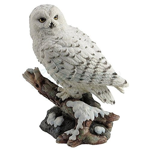 Unicorn Studio Snow Owl Perching on Branch Figurine