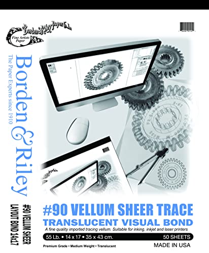 Chartpak Borden & Riley #90 Vellum Pad, 14" x 17", 90 GSM/24 LB, 50 White Sheets, 1 Pad Each (090P141750)