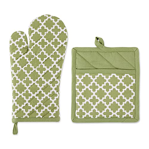 DII Design Lattice Basics Collection Kitchen Essentials, Oven Mitt & Potholder Set, Antique Green, 2, Piece