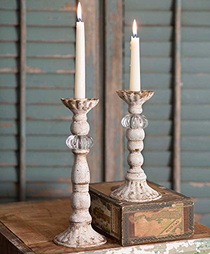 CTW Distressed Antiqued White Set of Two Chrissy Taper Candle Holders