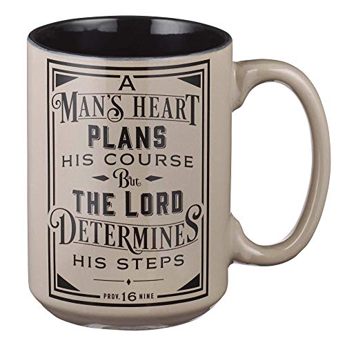 A Man's Heart Ceramic Mug - Proverbs 16:9 Christian Encouragement Gifts for Men - Coffee Cup w/Scripture Verse Coffee Mug for Men (14-Ounce Ceramic) (A Man's Heart)