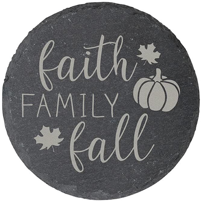 Carson Home Faith Family Fall Slate Coaster, 4-inch Diameter, Set of 4