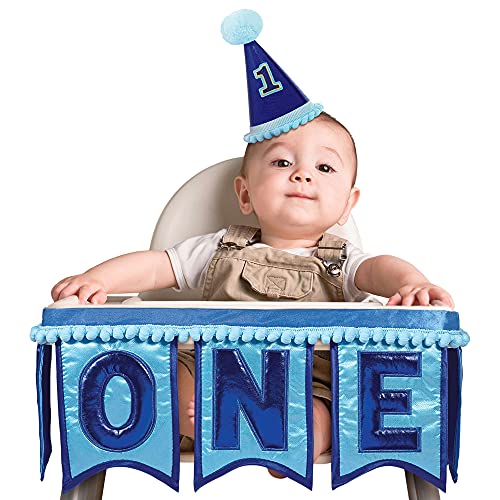 Amscan Blue 1st Birthday Deluxe High Chair Decoration 7" x 39", 1 Piece