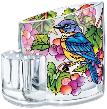 Amia Hand Painted Acrylic Pen Holder Featuring a Bluebird Design, 4-1/2-Inch