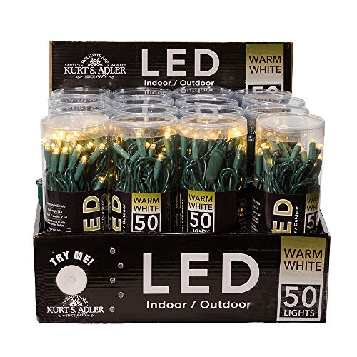 Kurt Adler UL 50-Light 5mm Warm White LED Light Set with Green Wire