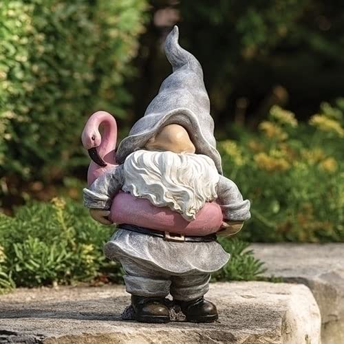 Roman Resin Gnome Outdoor Statue, Garden Decoration (Flamingo, 12-inch Height)