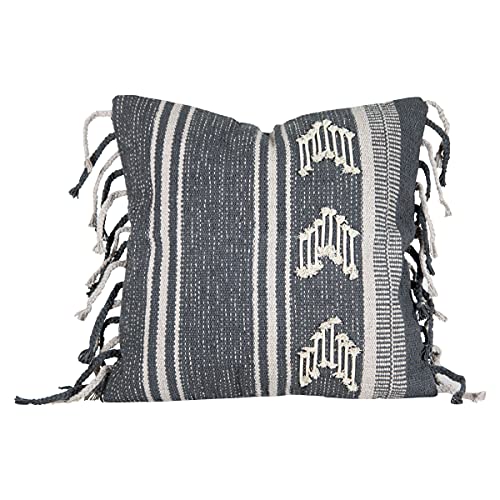 Foreside Home & Garden Striped Woven 20x20 Cotton Decorative Throw Pillow with Hand Braided Fringe, 20 x 20 x 5, Dark Gray