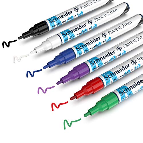 Rediform Schneider Paint-It 310 acrylic marker set 1 (2 mm round tip, high coverage, brilliant colour, for almost all surfaces) 6 pieces