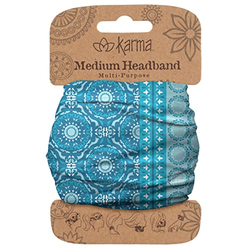 Karma Blue/Split Medallion Headband for Women - Medium - Fabric Headband and Stretchy Hair Scarf - Blue