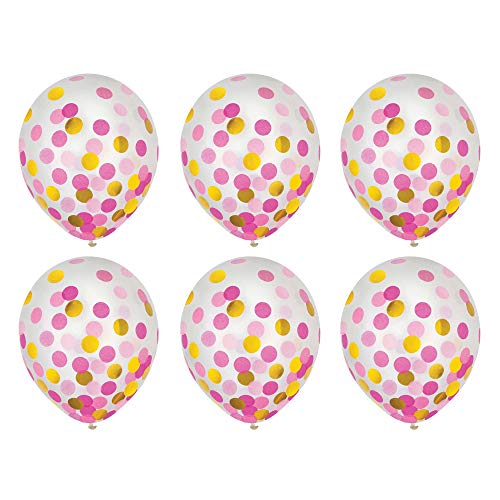 Amscan Latex Balloons w/Confetti, 12", Pink and Gold