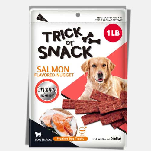 Premium 1lb Dog Jerky Treats | Dog Training | Dog Walking | Natural Grillers | Healthy Smoked Beef Chicken Salmon Chews Snacks | Trick or Snack Salmon Original Nugget