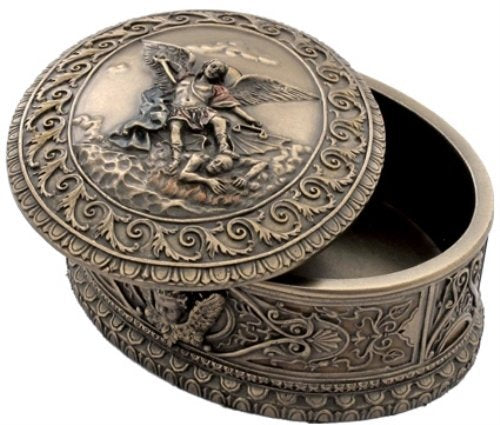 Unicorn Studio 4.75 Inch Saint Michael Decorative Cold Cast Trinket Box, Bronze Color