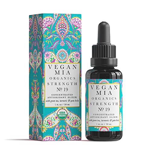 Vegan Mia Organics - Strength Antioxidant Concentrated Face Oil Serum - with Powerful Superfoods, Turmeric, Green Tea, A‚àö√üa‚àö‚â† & Pumpkin Seed Oil - Organic Facial Oil Brightens, Smoothes & Evens Skin Tone Naturally, 1 fl oz