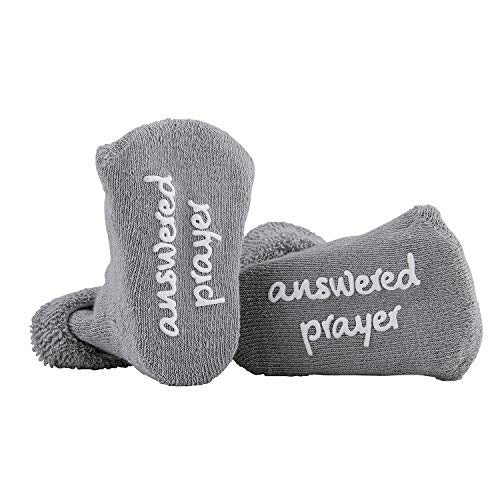 Creative Brands Stephan Baby Non-Skid Gray Socks with Inspirational Phrases, Answered Prayer, Fits 3-12 Months