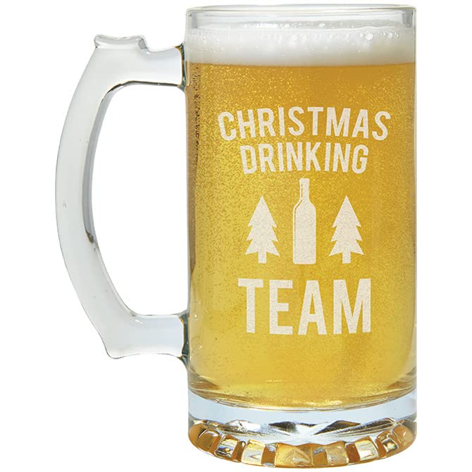 Carson Home Christmas Drinking Team Beer Mug, 7.25-inch Height, Holds 26 oz., Glass
