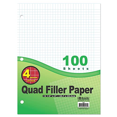 BAZIC 100 Ct. 4-1" Quad-Ruled Filler Paper