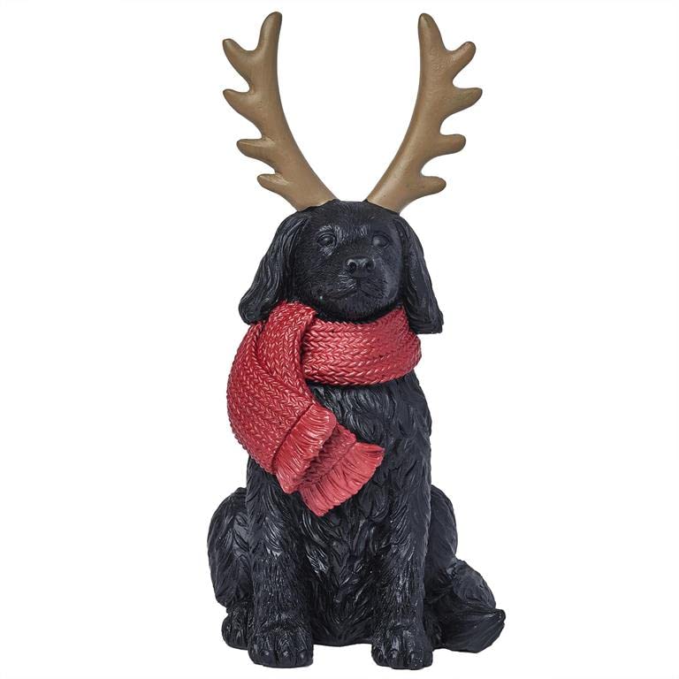 Blossom Bucket Black Dog with Reindeer Antlers