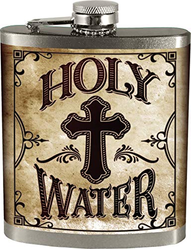 Spoontiques 15737 Holy Water Stainless Hip Flask, 7 ounces, Silver