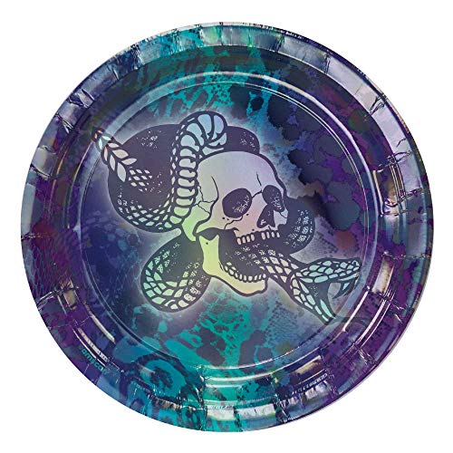 Amscan Snake on Skull Round Iridescent Paper Plates - 7" | Multicolor | Pack of 8