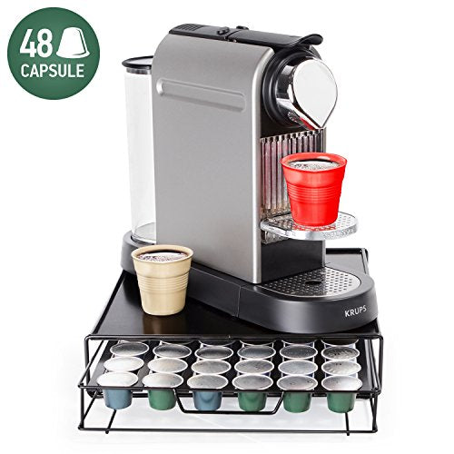 Tatkraft Aim Nespresso Coffee Pod Holder 48 Capsules, Coffee Pod Storage Drawer, Compact Design for Tidy Kitchen 11.3 X 2.8 X 12.6"