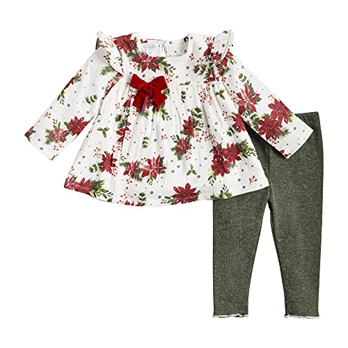 Mud Pie Poinsettia Tunic and Legging, Red, 9-12 Months