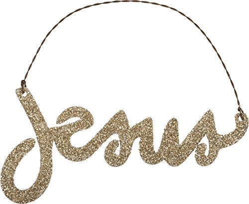 Primitives By Kathy Christmas Decor - Tin Metal Glitter Jesus Word Ornament #32410