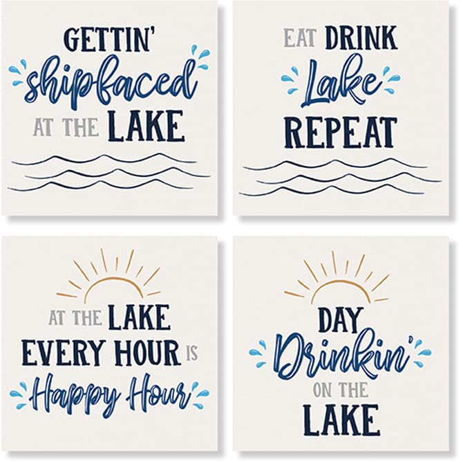 Carson Home Drinking Lake House Coaster, 4-inch Square, Set of 4