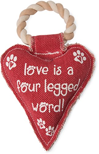 Pavilion Gift Company Red Heart Shaped "Love is a Four Legged Word!" Canvas and Rope Dog Squeaky Toy