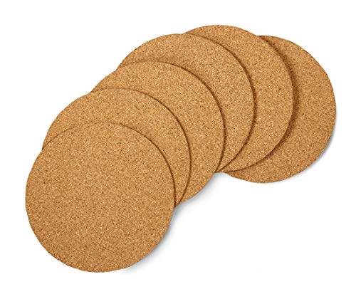 Hygloss Products Natural Cork Coasters - 3mm Eco Friendly Absorbent Saucers for Coffee, Cups, Wine & Drink Glasses, - 6, Set of 6