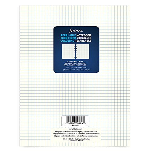 Rediform Filofax Refillable Notebook - Squared Refill Sheets, 10.875-inch x 8.5-inch, 32 Sheets (B112905U)