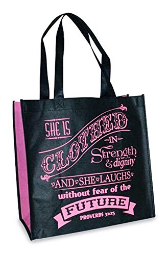 Divinity Black Clothed in Strength Proverbs 31:25 Reusable 12 x 12 Eco Friendly Tote Bag Pack of 2