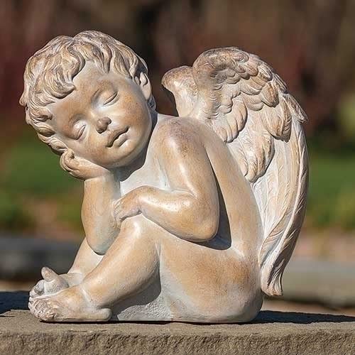 Roman 8.75" Distressed Sleeping Cherub Outdoor Garden Statue