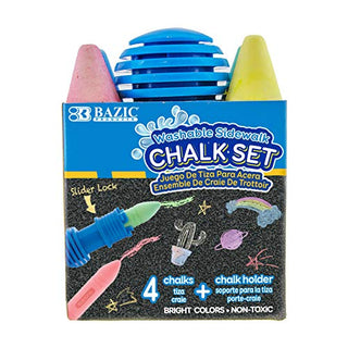 BAZIC Jumbo Sidewalk Chalks & Chalk Holders, 4 Colors Chalks with 1 Plastic Holder Color May Vary, Outdoor Art Coloring, Gift for Kids, 1-Pack