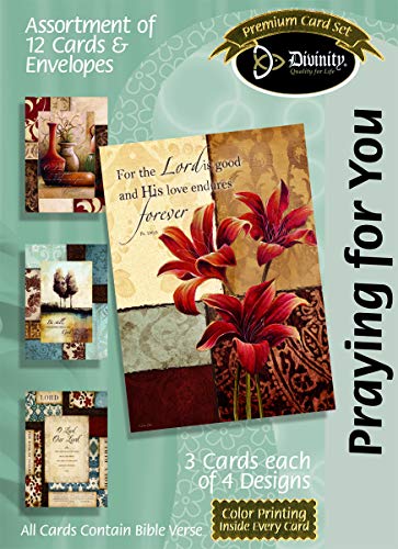 Divinity Boutique (21699N) Greeting Card Assortment: Praying for You Home Decor with Scripture 5 x 7 Inch, Set of 12 - 3 sets of each 4 designs