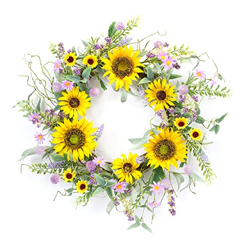 Melrose 85871 Mixed Sunflower Wreath, 19.25" D, Polyester