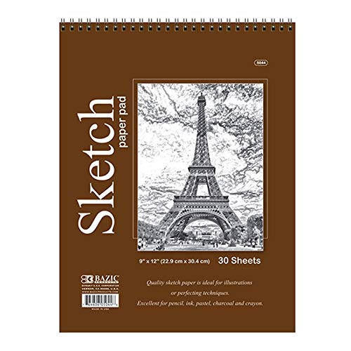 BAZIC Premium Sketch Pad 30 Sheets 9" X 12", Top Bound Spiral Sketchbook Drawing Pads, Sketching Paper Coloring Book for Artist Kids School, 1-Pack