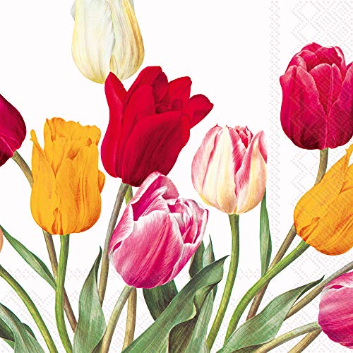 Boston International IHR 3-Ply Lunch Paper Napkins, 6.5 x 6.5-Inches, Tulips White