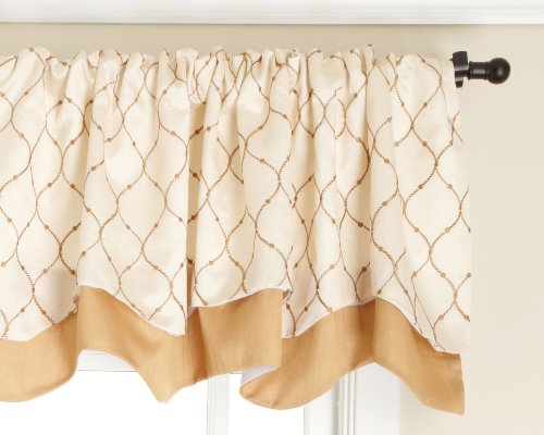 Belle Maison Stylemaster Bleecker 54 by 17-Inch Lined Embroidered Layered Valance, Truffle