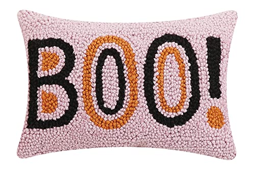 Peking Handicraft Boo Halloween Polyfill Hook Throw Pillow, 12-inch Square, Wool and Poly Velvet, Holiday Seasonal Decoration
