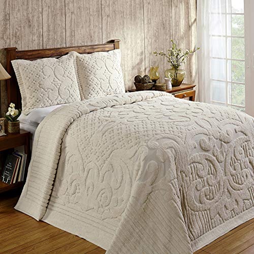 Better Trends Ashton Collection is Super Soft and Light Weight in Medallion Design 100 Pecent Cotton Tufted Unique Luxurious Machine Washable Tumble Dry, Queen Bedspread, Ivory
