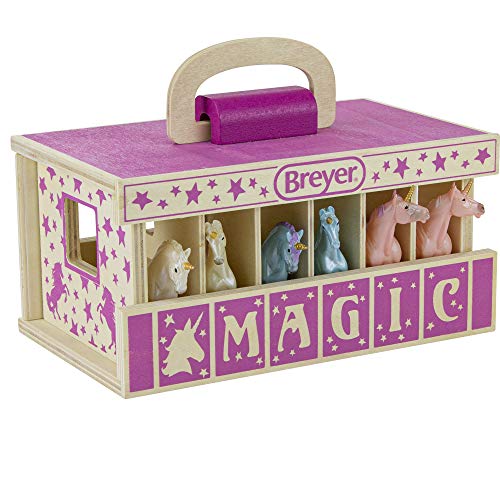 Breyer Horses Unicorn Magic Wooden Stable Playset with 6 Unicorns | 6 Piece Playset | 6 Stablemates Unicorns Included | 6‚Äö√Ñ√π H x 9‚Äö√Ñ√π L x 2.5‚Äö√Ñ√π D | 1:32 Scale | Model #59218, Multicolor