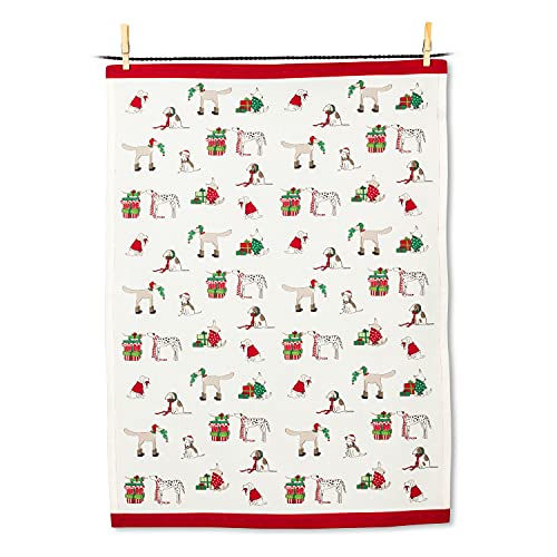 Abbott Collection  56-KT-HOLIDOGS Holiday Dogs Tea Towel, White/Red