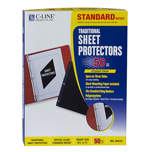 C-Line Traditional Standard Weight Poly Sheet Protectors, Clear, 8.5 x 11 Inches, 50 per Box (00032)