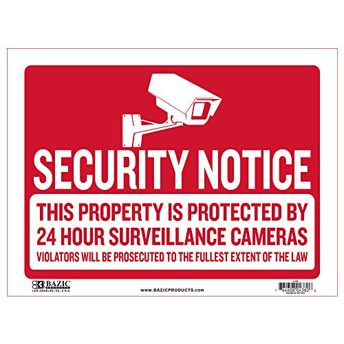 BAZIC 12" X 16" Security Notice Sign, Warning Property Protected by 24 Hour Surveillance Cameras, Restricted Area Authorized Home Store Plastic Signs, Weather Resistant Outdoor Signage, 1-Pack